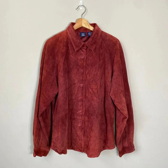 Vintage Hunt Club Women's XL Long Sleeve 100% Leather Suede Button Up Jacket Red - Picture 2 of 15